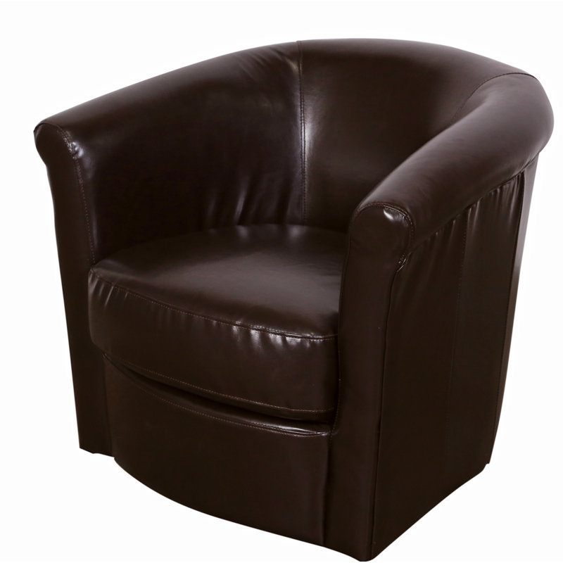 Faux Leather Swivel Barrel Chair, Espresso Brown Faux Leather