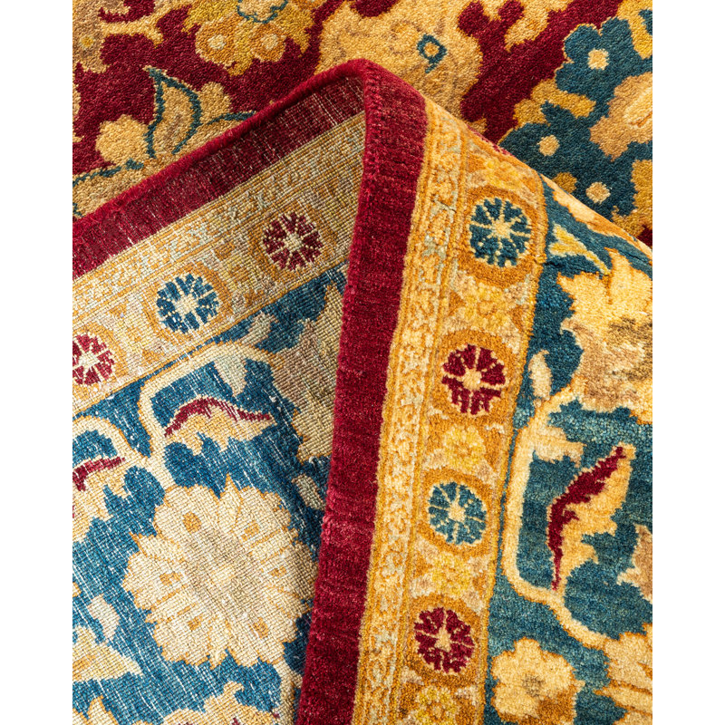 Tapis unique noué à la main Gildford - rouge, 6 pi 1 po x 8 pi 10 po