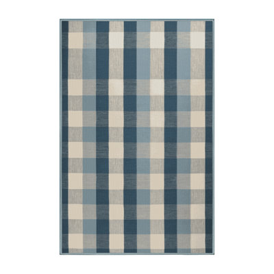 Machine Washable Checkered Blue Area Rug
