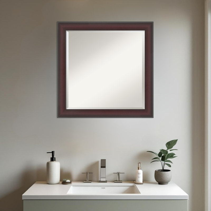 Miroir de salle de bain mural Grand Narrow, 23,75 po x 23,75 po, Cerisier