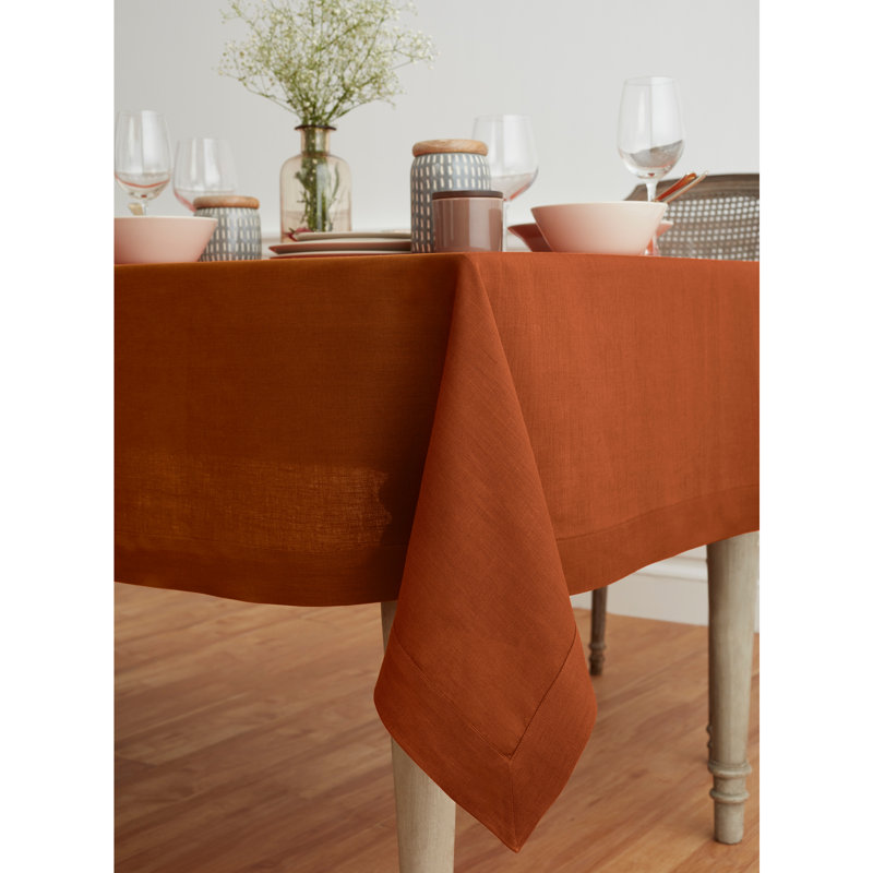 100% Pure Linen Tablecloth - Fete, 108" L x 60" W, Cinnamon