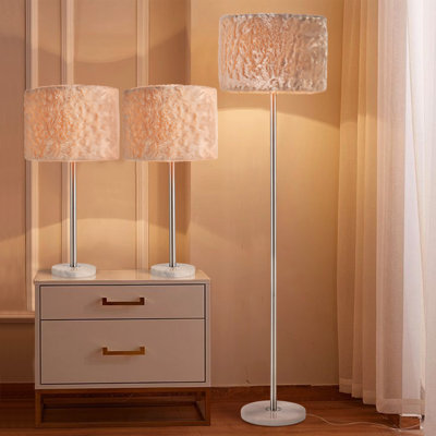 Lampe sur pied en marbre de luxe - Achetez-en 1 et obtenez-en 3 avec abat-jour en fausse fourrure et ampoule DEL