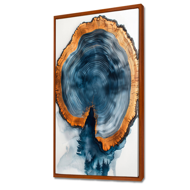 Govani, glissade en bois d'un lac bleu, forêt II, H 60 po x l 28 po, Reproduction avec cadre flottant, Brun