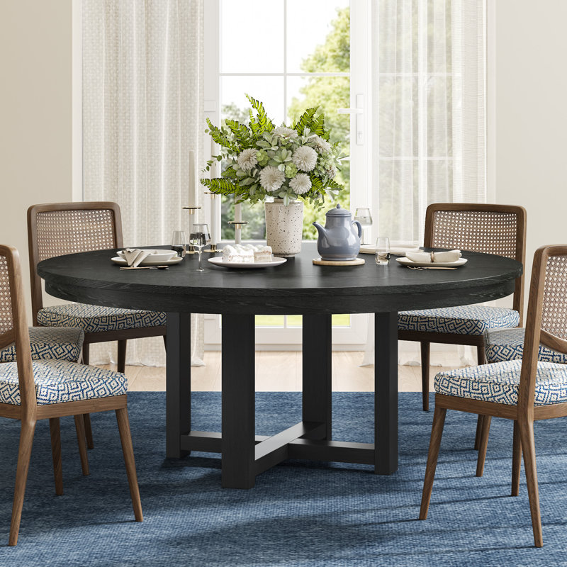 Cross Legs Solid Wood Round Dining Table, 30" H x 59" W x 59" D