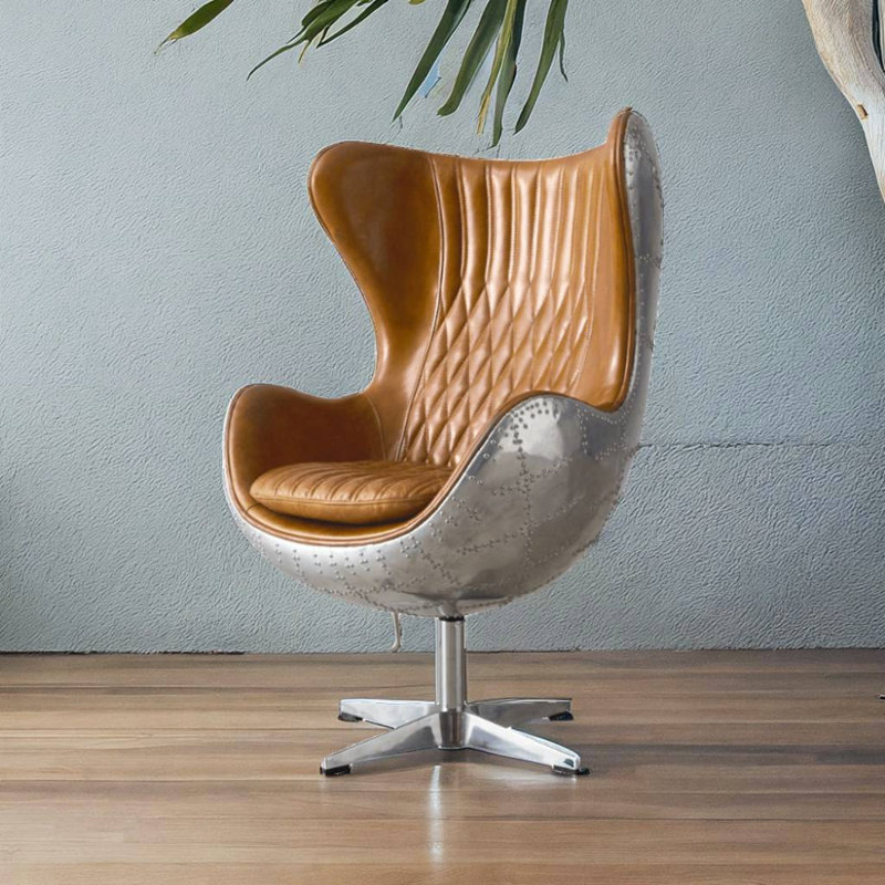 Faux Leather Swivel Accent Chair, Tan Leather Match