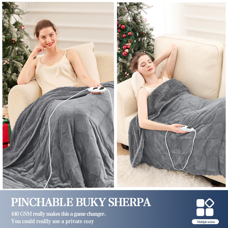 Couverture chauffante Sherpa, Jeté, Gris clair