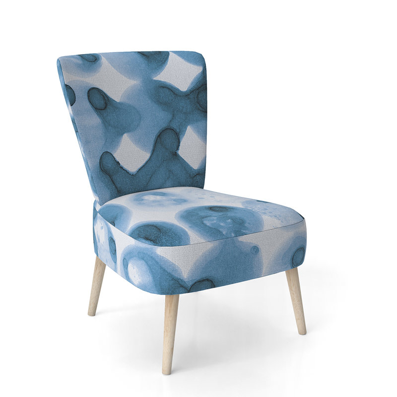 Upholstered Floral Side Chair - Modern floral Accent Chair, Abstract Blue Polyester Blend 9
