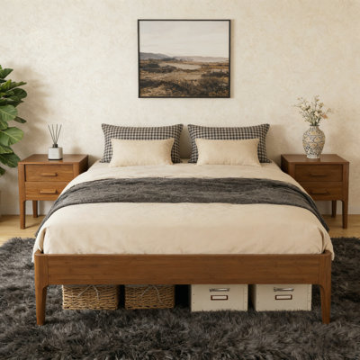 15 Inch High Solid Dry Bamboo Wood Platform Bed Frame, with Wood Slat Metal Support, Modern & Minimalist Style, No Box Spring Needed, Easy Assembly