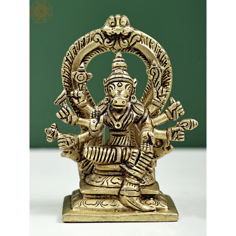 4" Small Eight-Armed Goddess Varahi Brass Statue – Handmade Ashtabhuja Warrior Goddess Sculpture for Home Altar and Spiritual Décor