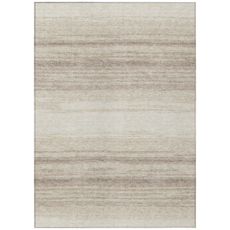 3' X 5' Ivory And Beige Abstract Washable Indoor Outdoor Area Rug