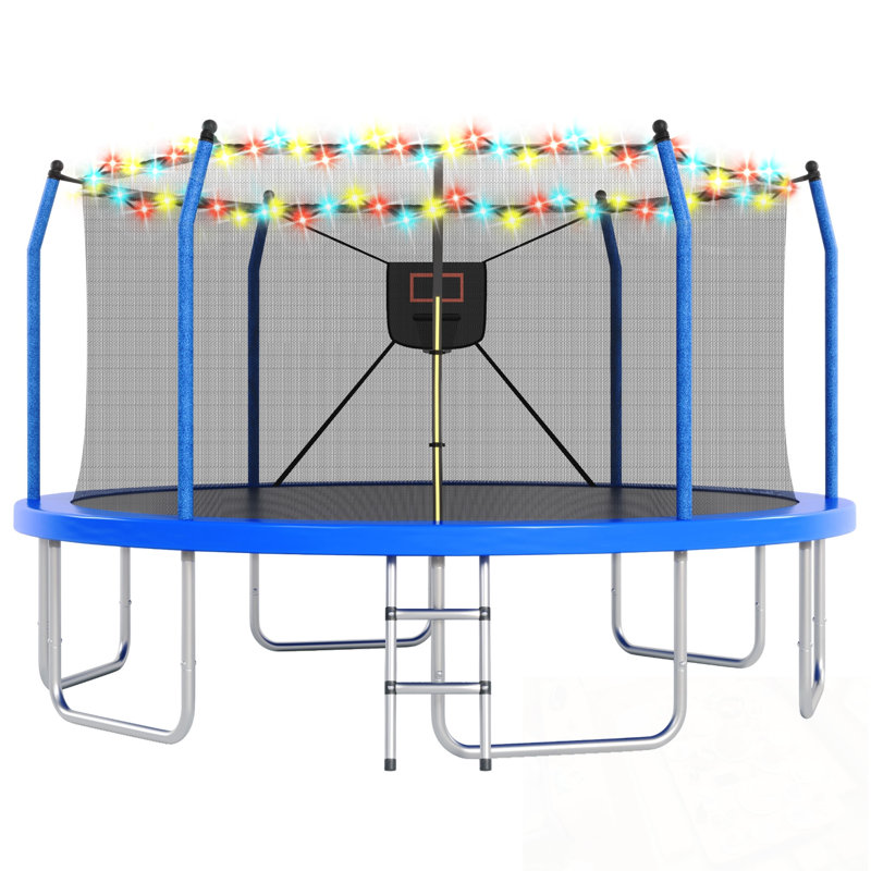 Trampoline avec lumières et panier de basketball, Bleu