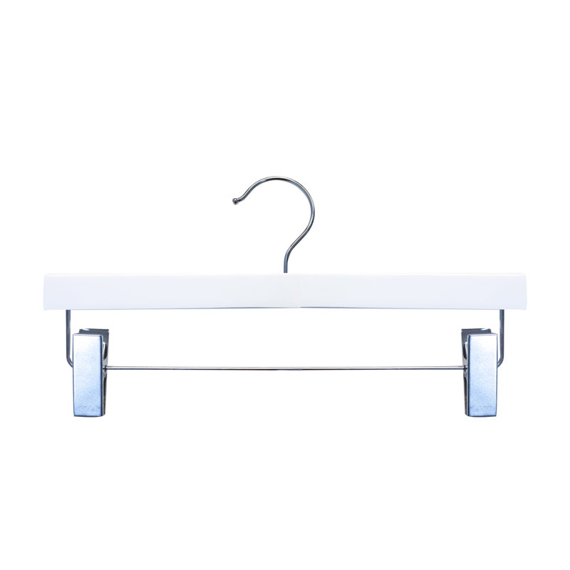 Wood Hangers With Clips for Skirt/Pants, White High Gloss