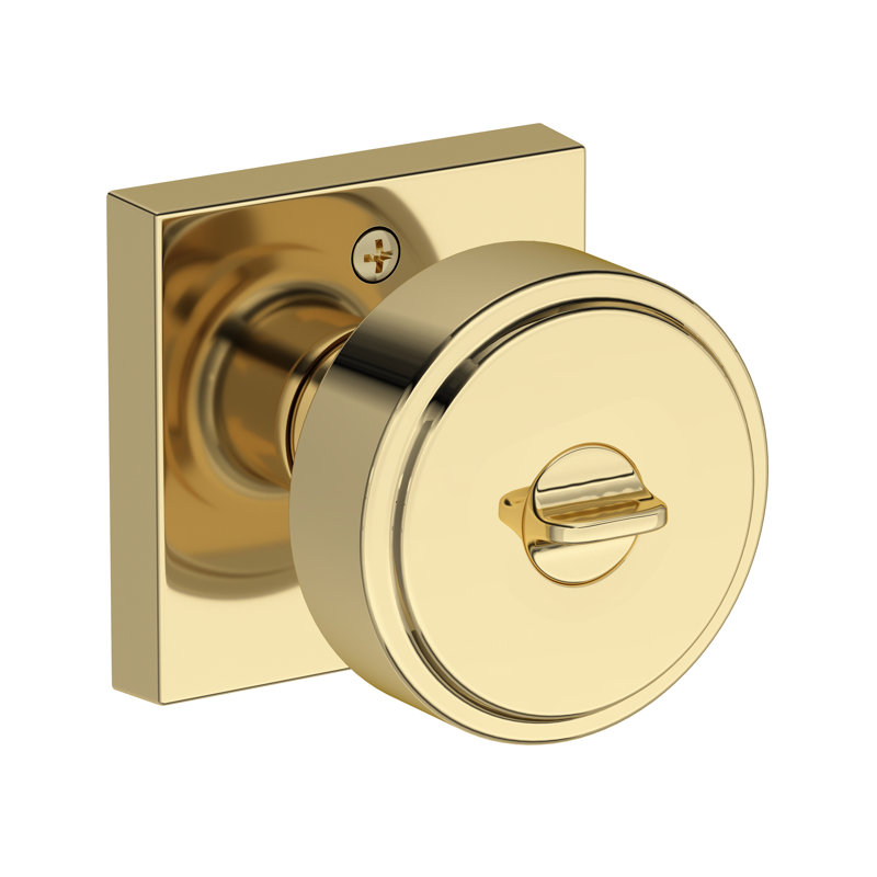 Vashon Keyed Entry Knob with Contemporary Square Rose in Polished Chrome, Unlacquered Brass