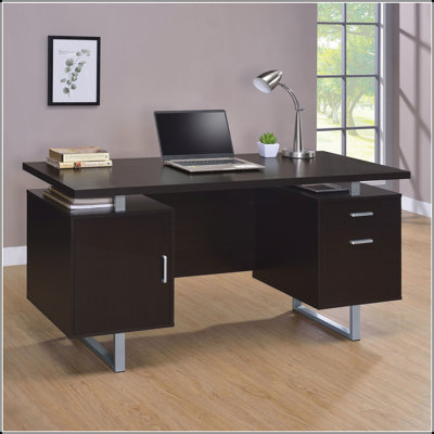 Cappuccino 2-Drawer Floating Top Office Desk with Ample Storage, Perfect for Modern and Retro-Inspired Workspaces.