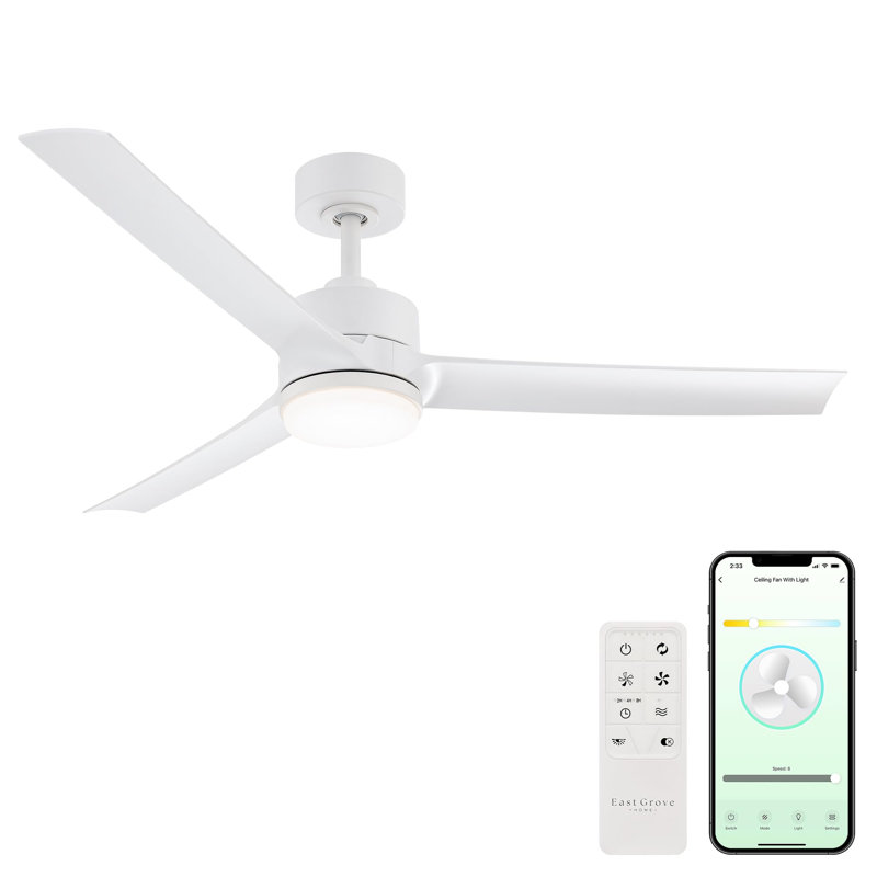 Ventilateur de plafond intelligent à 3 pales 52 pouces pour l'intérieur et l'extérieur Cyclone Collection 2700K-6000K, Blanc