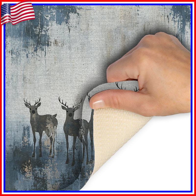 Tapis de bain cerf, décor de salle de bain animalier rustique, Simple - L 21 po x l 34 po, Bleu, cerf