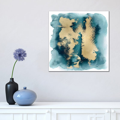 Teal Mist With Gold II by Bella Riley - Wrapped Canvas Painting