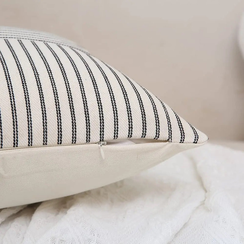 Striped Linen Pillow Cover, 20"H x 20"W, White/Black