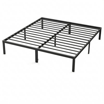 Structure de lit robuste en métal avec rangement sous le lit, support en lattes d'acier robuste, sans sommier, cadre de lit plateforme pour grand, très grand, double, simple, capacité de 300 lb