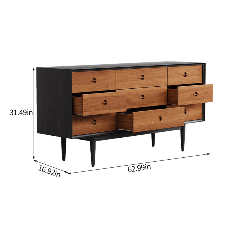 Retro Simple Solid Wood Nine Drawers Sideboard