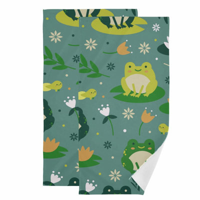 UltraSoft Cute Frogs Hand Towels - Absorbent & Plush 28x14 Set of 2 for Bathroom, Gym, Spa