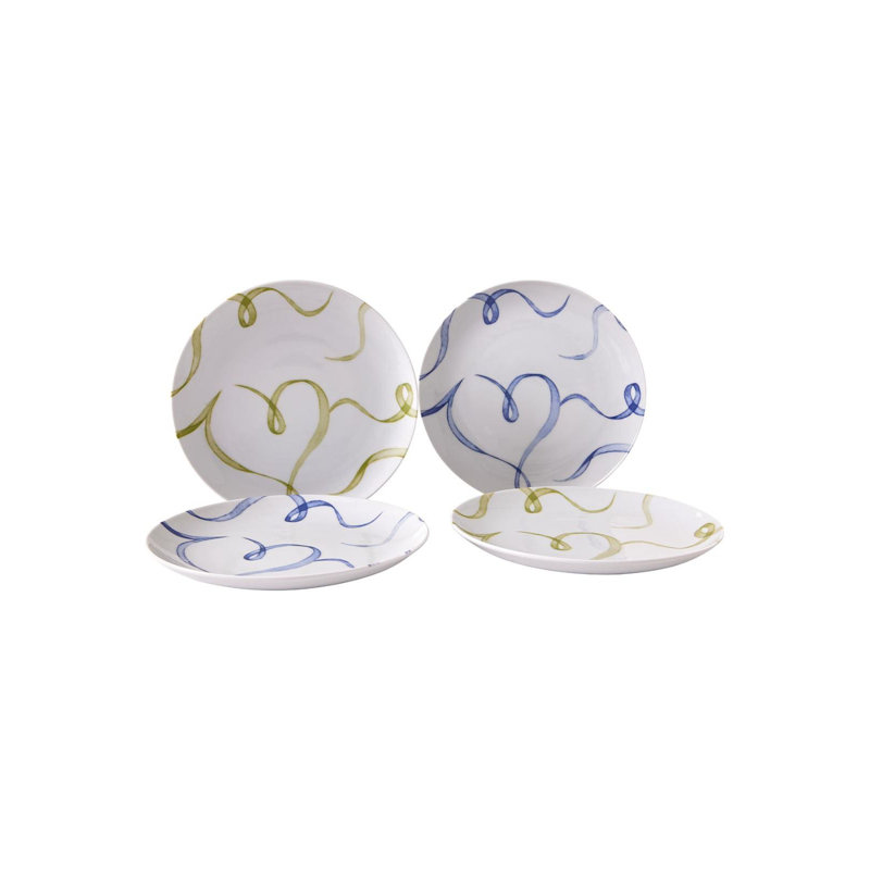 Porcelain Cake Serving Set (4 Pieces), Abstract, Blue/Green