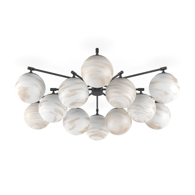 Orion Round Chandelier-Black Gunmetal, Black Gunmetal, Cream Marble