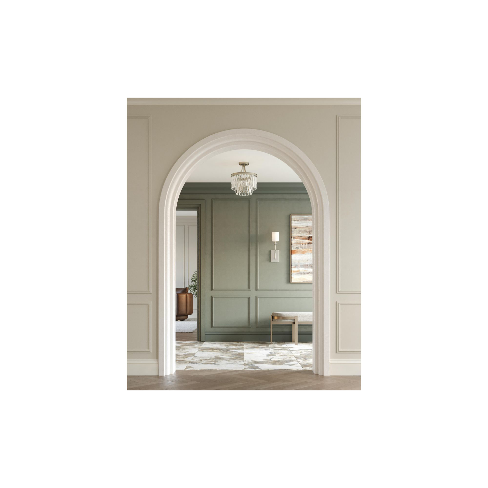 Galene 3 Light Glass Semi Flush Mount, Silver Ridge