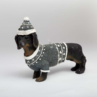 20x14cm Dachshund Dog Shaped Decorative Candle for Christmas Gift and Home Display, Wax, Black