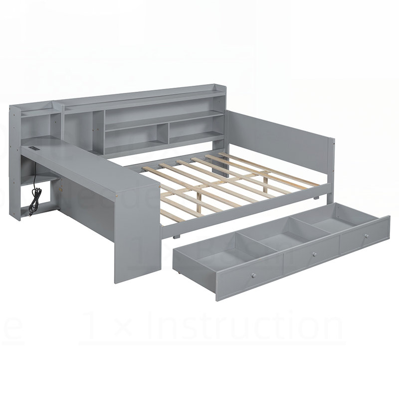 Durable Pine Bed Frame with Spacious Storage and Integrated Desk for Modern Bedrooms, Enhancing Space Utilization and Convenience.