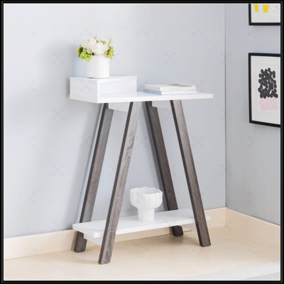 Console contemporaine à deux tons avec deux tablettes - blanche et grise, parfaite pour la vie moderne et le rangement