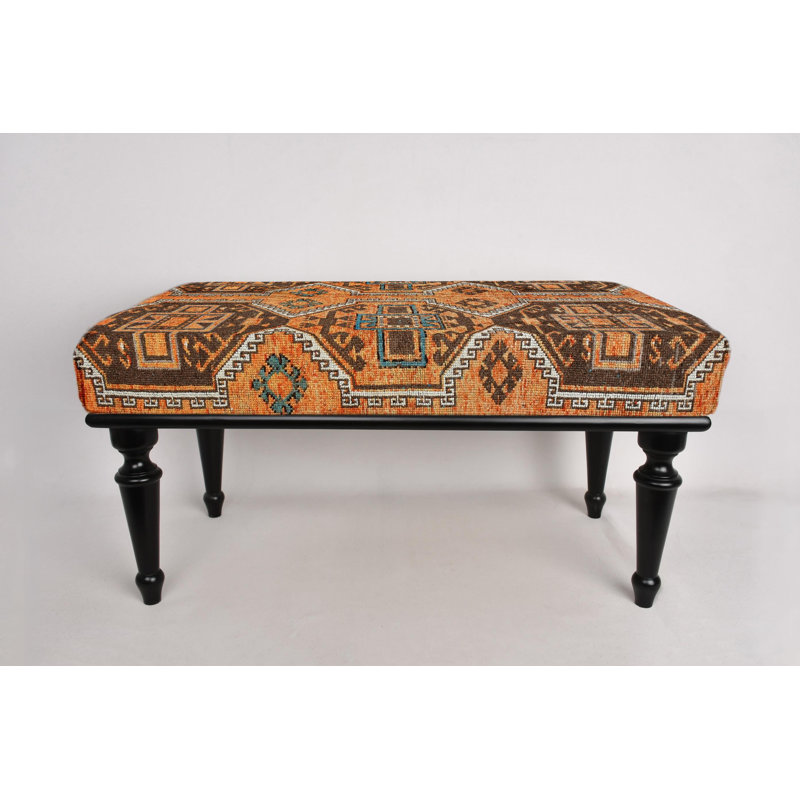 Cotton Upholstered Bench, Black, 45cm H x 90cm W x 45cm D