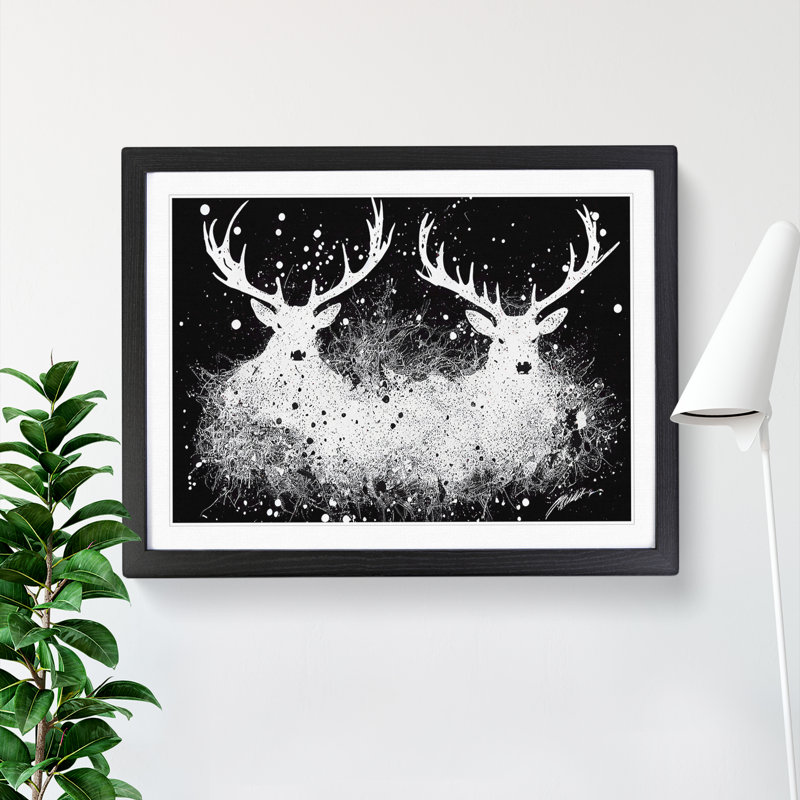 Two Stags Vol.2 Abstract - Single Picture Frame Painting, Black Framed, 46cm H x 64cm W x 2cm D