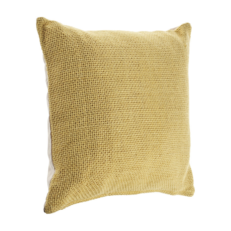 Cream Gold Woven Cotton Square Throw Pillow 18"