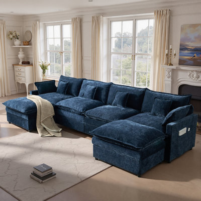 Canapé d'angle modulaire en forme de U de 142 pouces, combinaison libre avec poufs et coussins amovibles