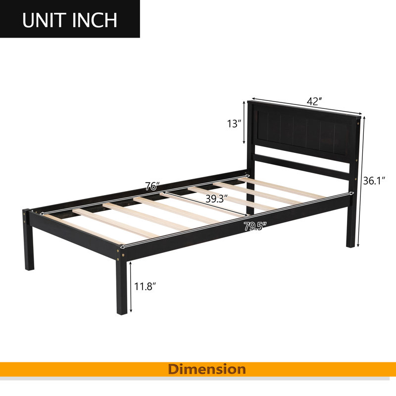 Base de lit plateforme avec tête de lit, Lit simple, Espresso