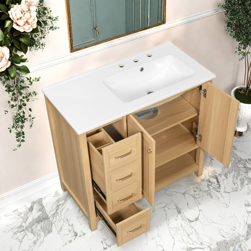 Meuble-lavabo (doit inclure le meuble-lavabo et le lavabo) avec rangement, salle de bain moderne en bois