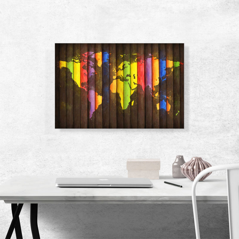 Rainbo Colorful World Map - impression sur toile tendue, H 18 po x l 26 po x P 0,75 po