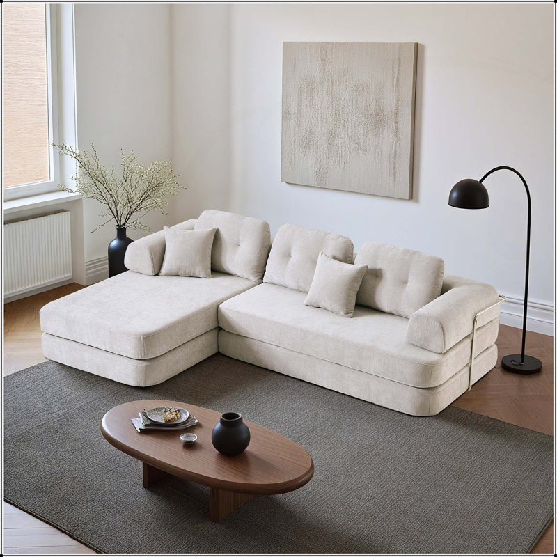 Canapé modulaire désossé de 104 po avec méridienne, siège profond et canapé en mousse à mémoire de forme en chenille pour salon et chambre à coucher, aucun assemblage requis