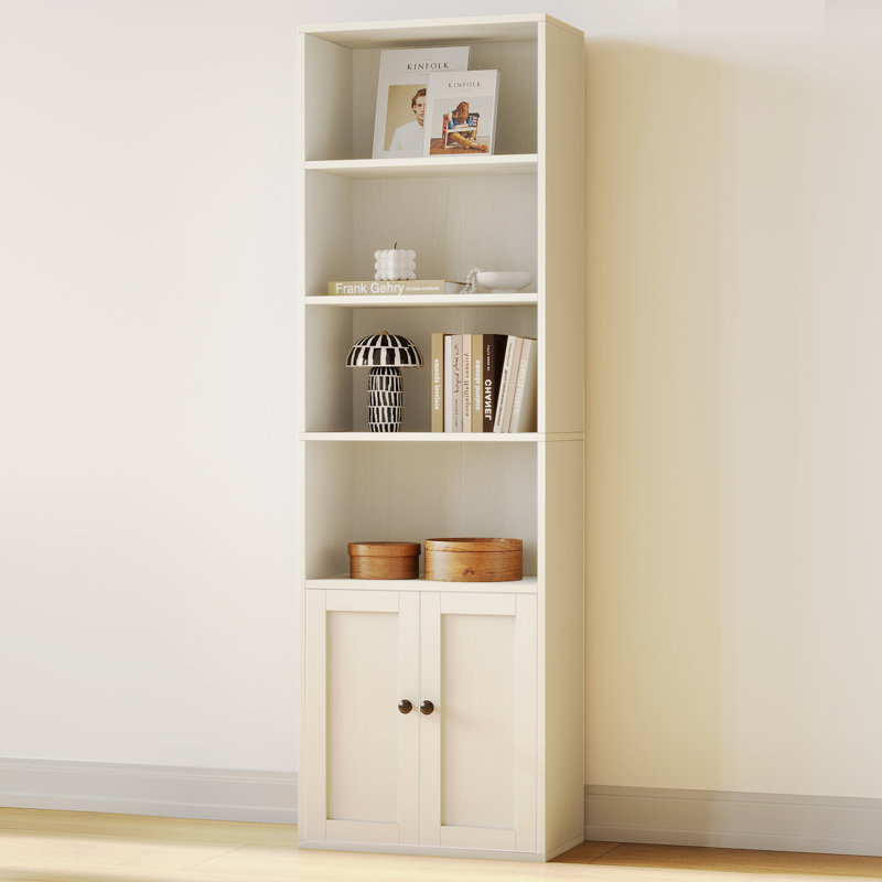 Marlon Storage Bookcase with Adjustable Shelves and Door,Storage Cabinet for Home Office, Living Room,White, White