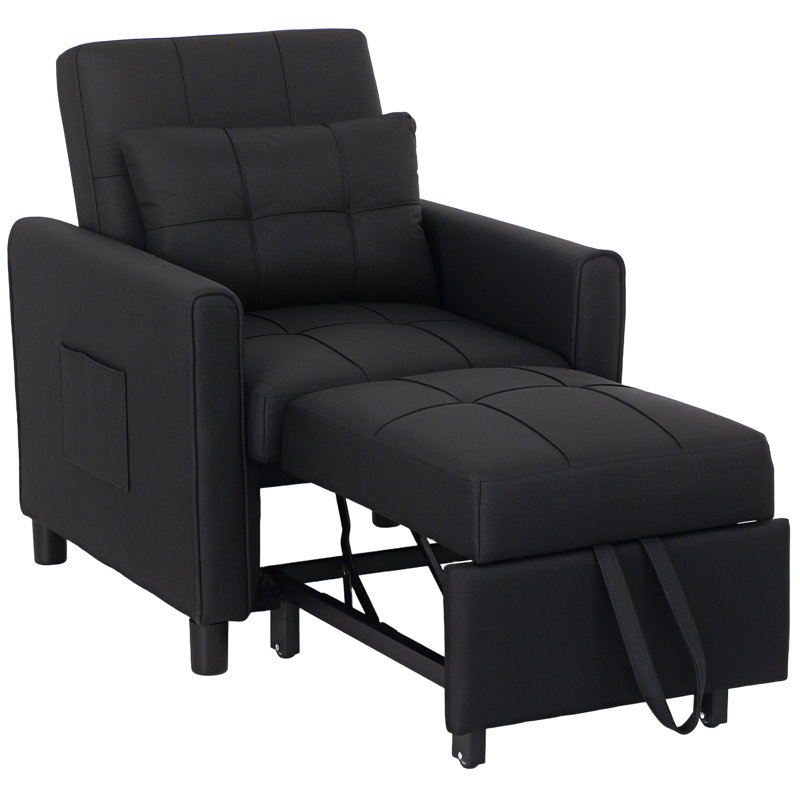 HOMCOM Chair Bed, Sleeper Chair with Pillow, Side Pockets, Black