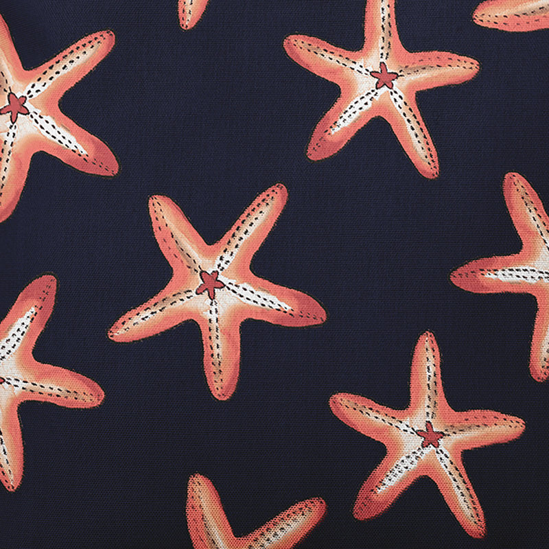 Beach Vacation Starfish Print Outdoor Square Pillow Cover & Insert, 18"x18", Navy Blue/Coral