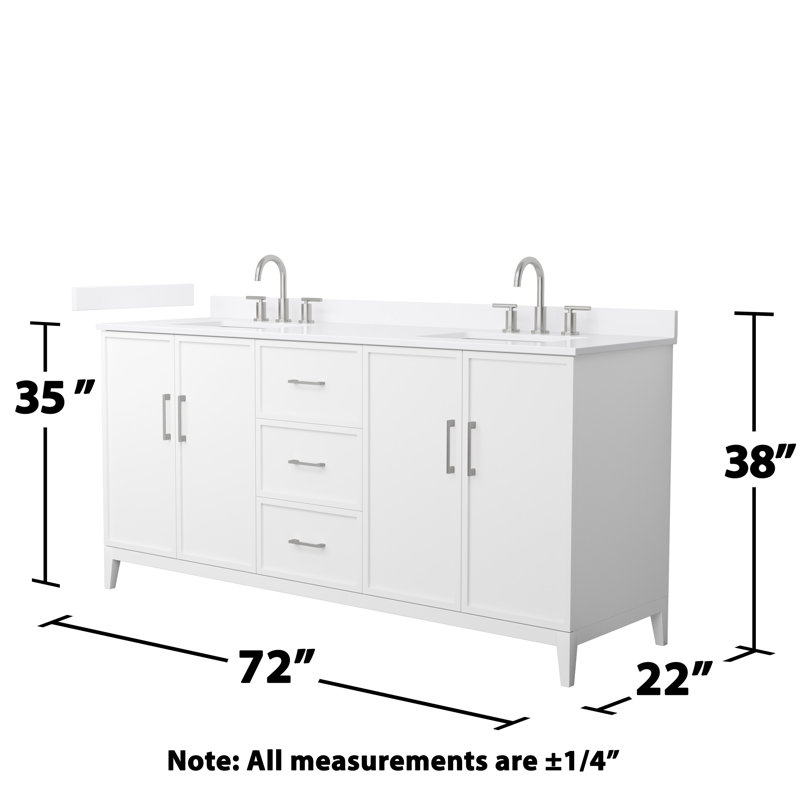 Elan 72'' Double Bathroom Vanity with Quartz Top, White, 8" Center, Brushed Nickel