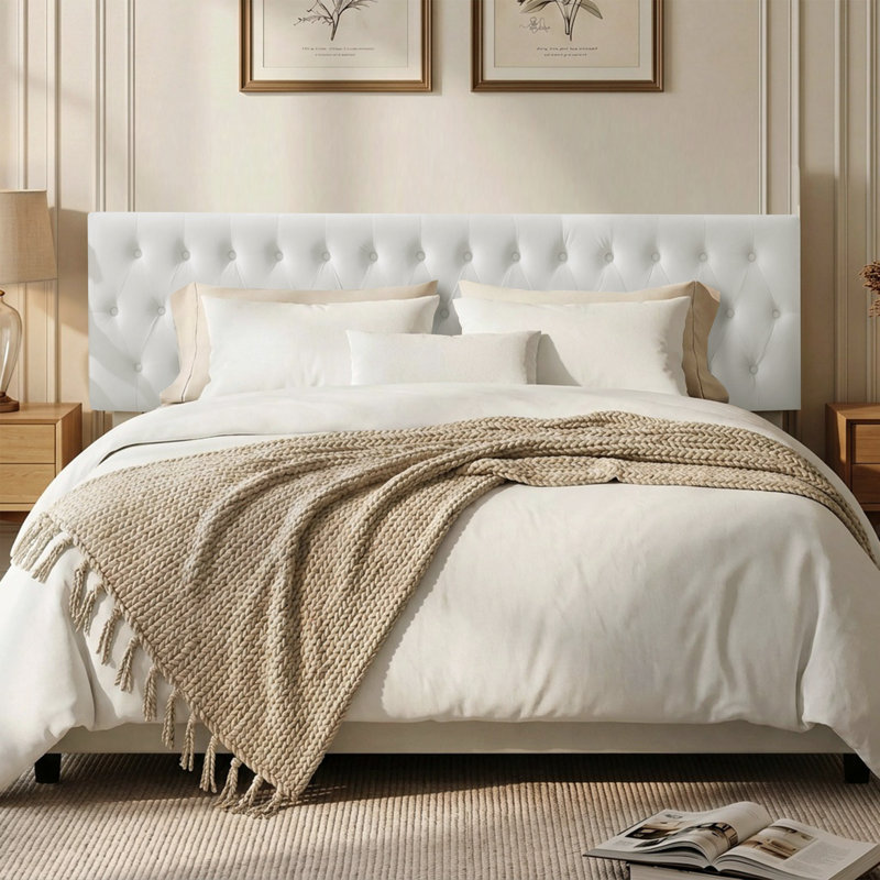 Tête de lit tapissier Aveigha, Grand, Velours blanc