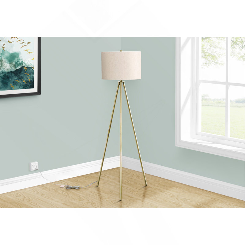 Lighting, 63"H, Floor Lamp, Brass Metal, Ivory / Cream Shade, Contemporary, Gold