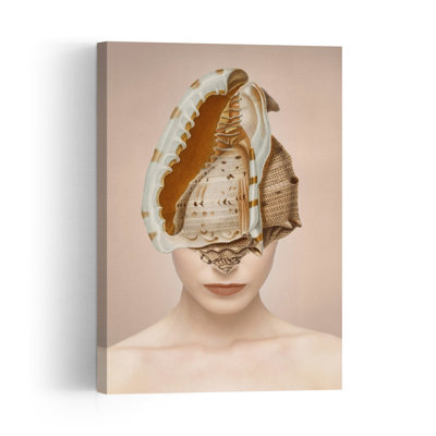 Seashell Woman Elegant Organic Surreal Portrait Landscape Wall Art Print 1 Piece Wrapped Canvas Wall Art