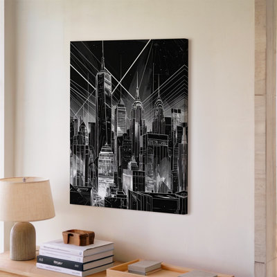 Futuristic City Skyline Canvasblack And White Sci Fi Architecture With Empire Canvas Wall Art
