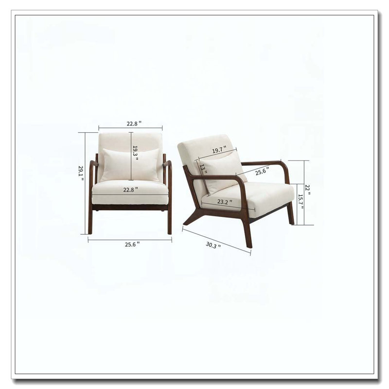 Chaise d'appoint moderne avec structure en bois, Lin de coton, Blanc