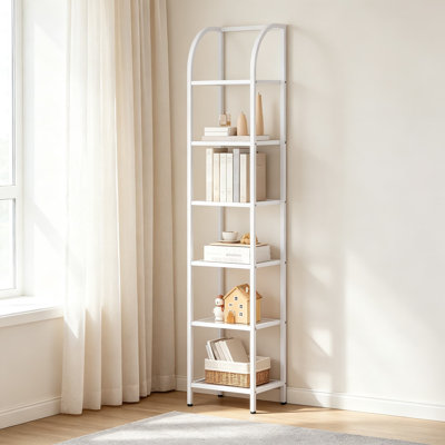 Bibliothèque arquée en verre trempé, unité de rangement mince avec structure en acier, tablette peu encombrante pour le salon, la chambre à coucher, le bureau personnel et la salle de bain
