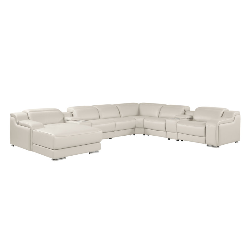 Canapé modulaire en forme de L crème en cuir italien de qualité supérieure de 8 pièces avec 3 fauteuils inclinables électriques et appuis-tête réglables crème